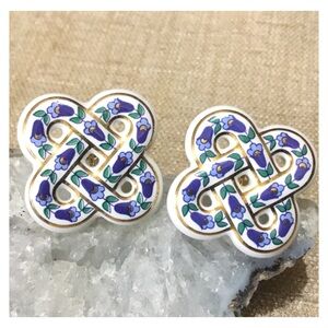 Vintage Gold EP Floral Porcelain Clip Style Earrings